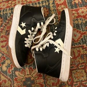 Converse Black and White Leather Larry Bird High-Top Sneakers, Women’s 7.5